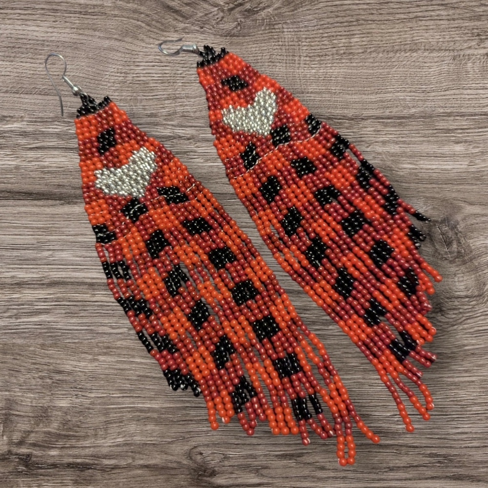 Handcrafted Buffalo Check Plaid Beaded Dangle Earrings
